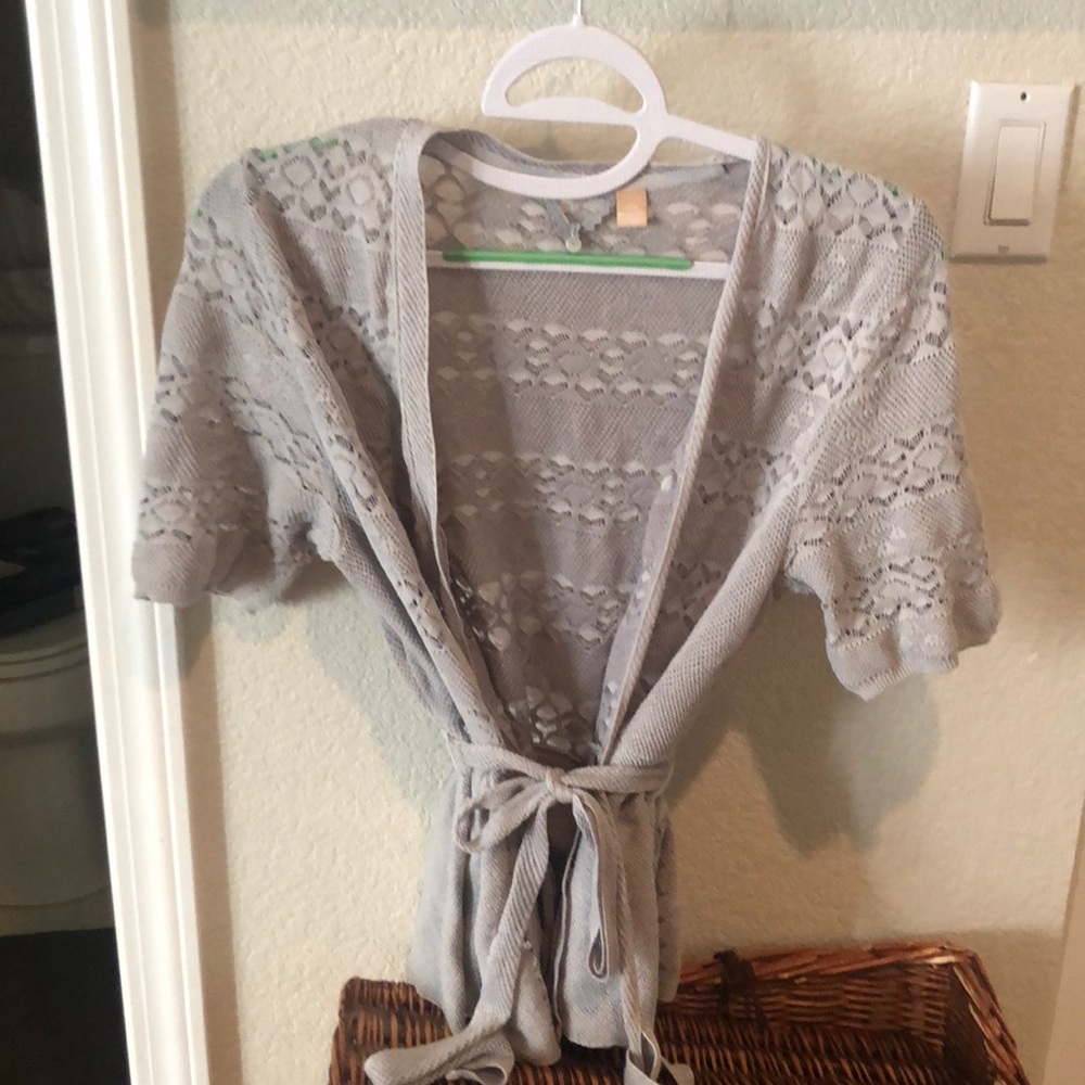 Anthropology grey short sleeve wrap sweater